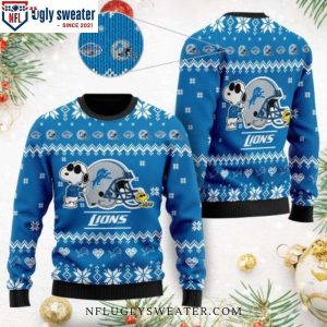 Detroit Lions Christmas Sweater – The Snoopy Show Football Helmet Graphic