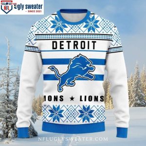 Detroit Lions Logo Snowflake Ugly Christmas Sweater Unique Gift For Fans