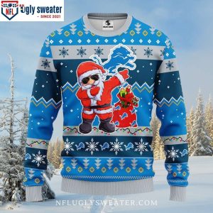 Detroit Lions Ugly Christmas Sweater – Dabbing Santa Claus Edition