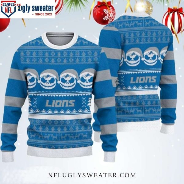 Detroit Lions Ugly Christmas Sweater – Jack Skellington Face Edition