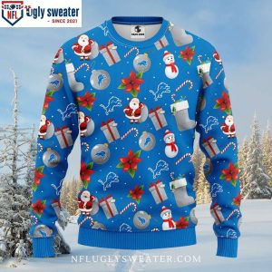 Detroit Lions Ugly Christmas Sweater Santa Claus And Snowman Edition 1