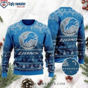 Detroit Lions Ugly Christmas Sweater – Santa Claus In The Moon Graphic