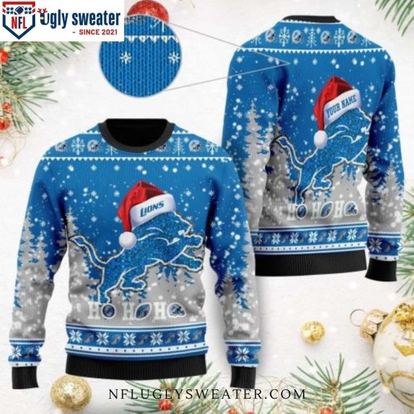 Detroit Lions Ugly Christmas Sweater – Symbol Wearing Santa Hat