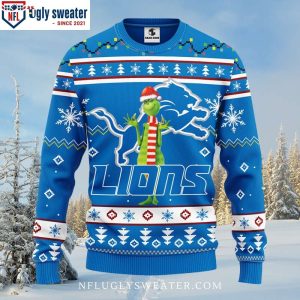 Detroit Lions Ugly Sweater Festive Grinch Graphic With Candy Canes 1