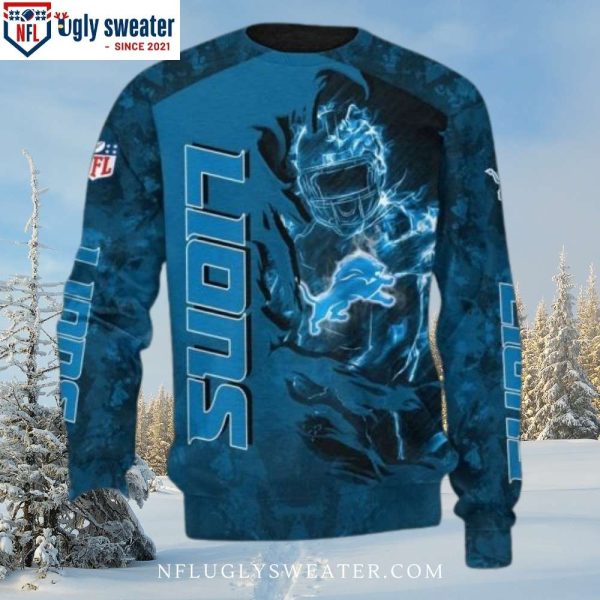 Detroit Lions Ugly Sweater – Honolulu Blue Camo Pattern For Fans