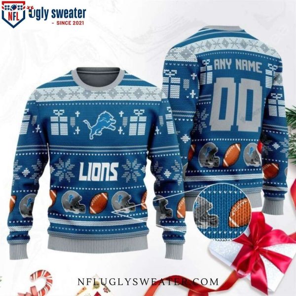 Detroit Lions Ugly Sweater With American Football Helmet Pattern