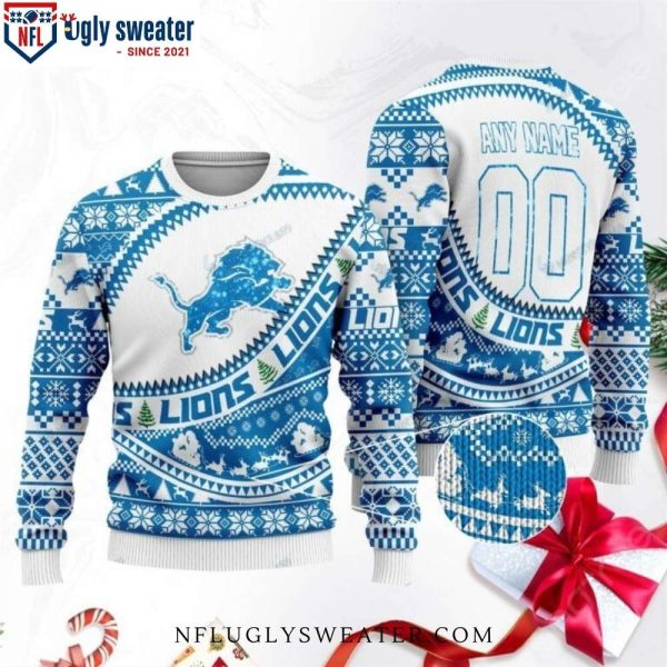 Detroit Lions Ugly Sweater With Logo Print And Christmas Atmosphere