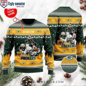 Disney Donald Duck, Mickey And Goofy Green Bay Packers Ugly Sweater