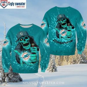 Dive Into Festive Cheer With Miami Dolphins Funny Skeleton Christmas Sweater