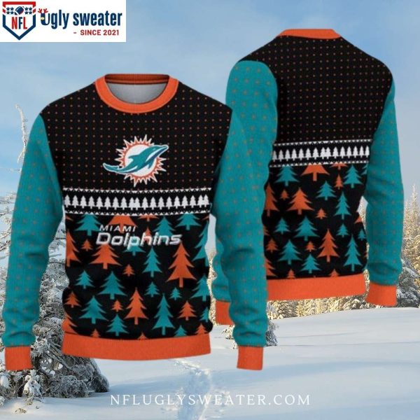 Dolphins Christmas Sweater – Pine Forest Winter Wonderland Graphic