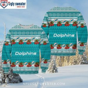 Dolphins Christmas Sweater With Holiday Bells Graphic