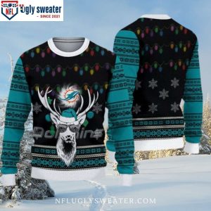 Dolphins Ugly Christmas Sweater – Funny Deer And Christmas Lights Graphic