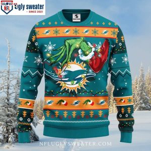 Dolphins Ugly Christmas Sweater Grinch Christmas Light Logo Print 1