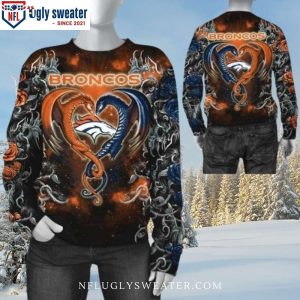 Dragon Orange Black Graphic Denver Broncos Ugly Christmas Sweater