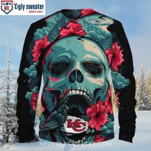 Exclusive Kc Chiefs Skull Flower Ugly Christmas Sweater