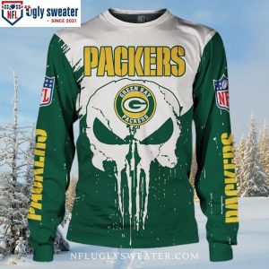 Fan’s Ultimate Combo – Ugly Sweater With Packers Logo And Skull Graphic