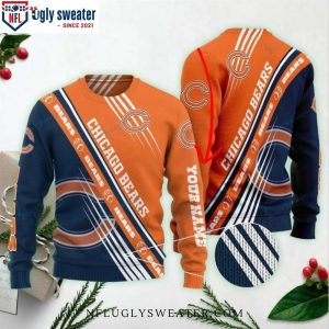 Festive Bears – Custom Name Chicago Bears Logo Print Ugly Christmas Sweater