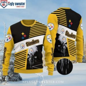 Festive Black And Gold Pittsburgh Steelers Sweater With Punisher Skull Pattern