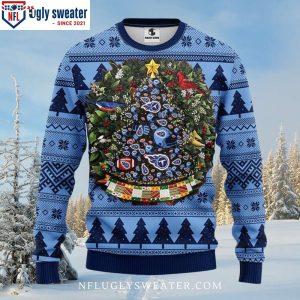 Festive Christmas Tree And Birds Tennessee Titans Ugly Xmas Sweater