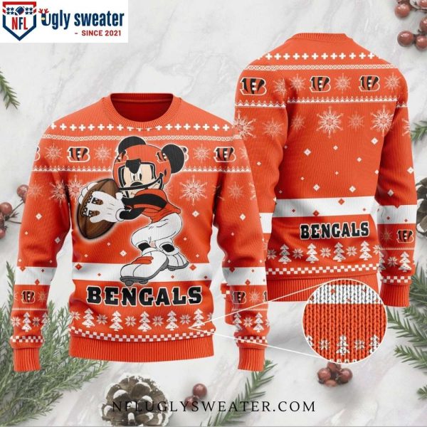 Festive Cincinnati Bengals Ugly Sweater With NFL Mickey Mouse