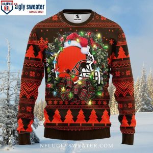 Festive Cleveland Browns Logo Graphic Ugly Christmas Sweater 1