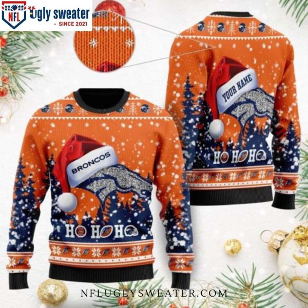 Festive Denver Broncos Ugly Sweater – Symbol With Santa Hat Design