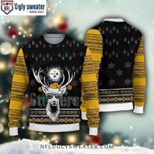 Festive Reindeer Glasses And Logo Print – Pittsburgh Steelers Ugly Sweater