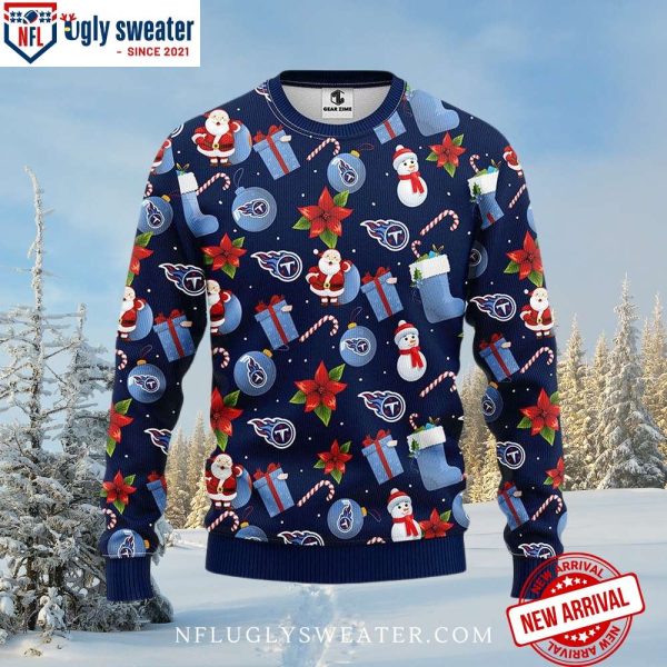 Festive Santa And Poinsettia Tennessee Titans Xmas Sweater