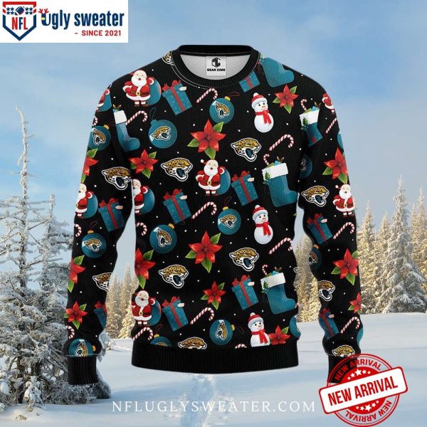 Festive Santa And Snowman Jacksonville Jaguars Ugly Christmas Sweater