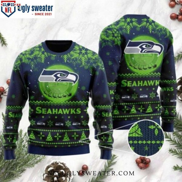 Festive Santa Claus In The Moon Seahawks Ugly Christmas Sweater