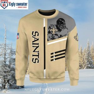 Football Player Graphic – New Orleans Saints Ugly Christmas Sweater