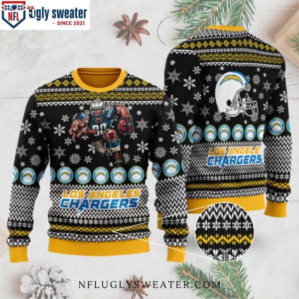 Football Player Snowflake Los Angeles Chargers Ugly Xmas Sweater