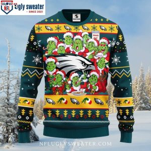 Funny 12 Grinch Xmas Day – Philadelphia Eagles Ugly Christmas Sweater