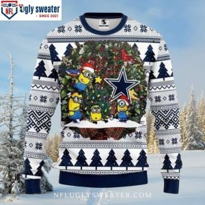 Funny Dallas Cowboys Minion Character All Over Print Ugly Christmas Sweater, Dallas Cowboys Gifts For Men