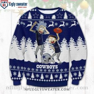 Funny Dallas Cowboys Rick Morty All Over Print Ugly Christmas Sweater, Dallas Cowboys Gifts For Men