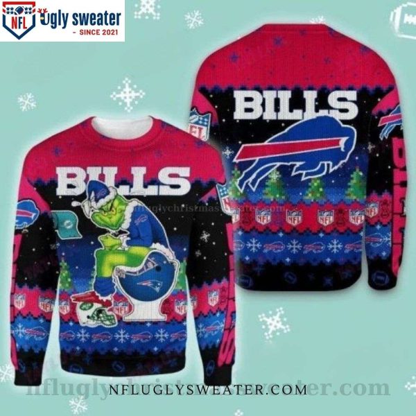 Funny Grinch In Helmets Toilet – Buffalo Bills Ugly Christmas Sweater