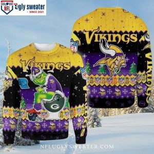 Funny Grinch Sits On Minnesota Vikings Toilet Helmet Ugly Christmas Sweater