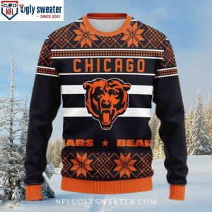 Gifts For Chicago Bears Fans – Ugly Sweater With Logo Print And Snowflake