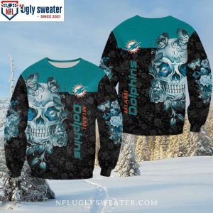 Gifts For Miami Dolphins Fans – Skull And Floral Sweater