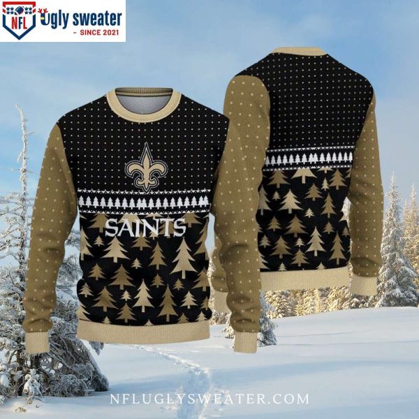 Gold Fleur-de-lis and Trees Pattern – New Orleans Saints Ugly Sweater