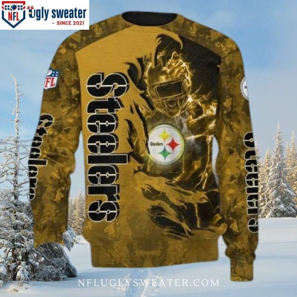 Golden Camo Pittsburgh Steelers Ugly Christmas Sweater – Logo Print Edition