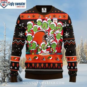 Graphic 12 Grinch Xmas Day On Cleveland Browns Ugly Christmas Sweater 1