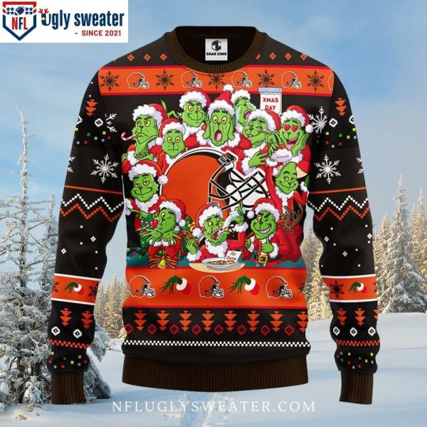 Graphic 12 Grinch Xmas Day On Cleveland Browns Ugly Christmas Sweater