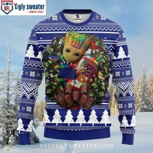 Graphic Baby Groot Hug Football Ny Giants Ugly Christmas Sweater