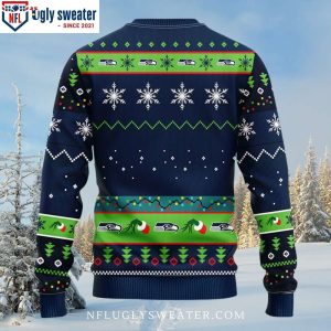 Graphic Grinch And Christmas Light Seahawks Ugly Christmas Sweater