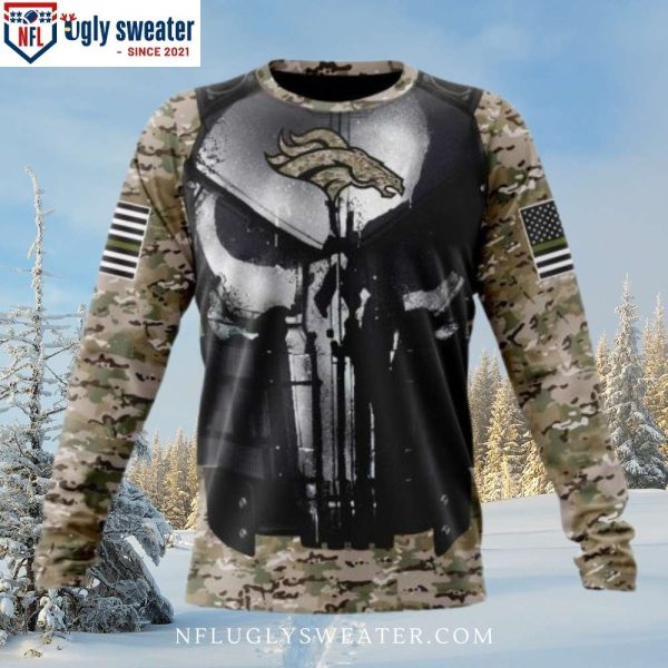 Graphic Punisher Camo Ugly Christmas Sweater For Denver Broncos Fans