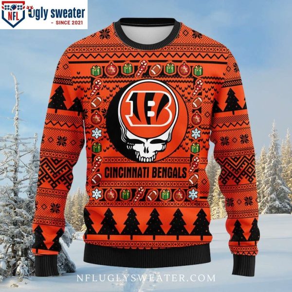 Grateful Dead NFL Cincinnati Bengals Ugly Christmas Sweater – Unique Bengals Gift for Him