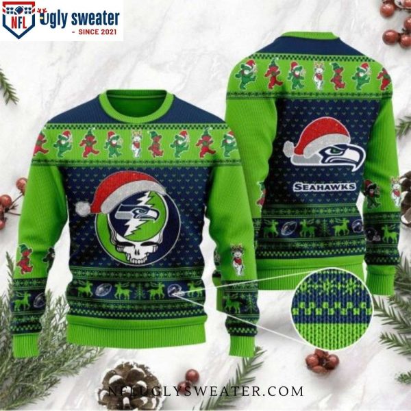 Grateful Dead Skull And Bears Seahawks Ugly Christmas Sweater