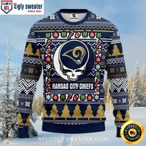 Grateful Dead Skull Los Angeles Rams Ugly Xmas Sweater