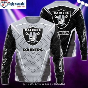 Gray Shirt Logo Printed Raiders Ugly Christmas Sweater – Top Choice For Fans